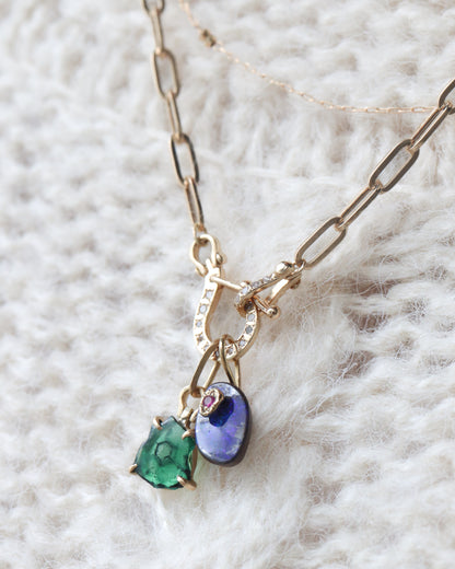 HorseShoe Prong Necklace - Trapiche Emerald -