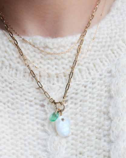Hibiki Stone Necklace - Emerald / Diamond -