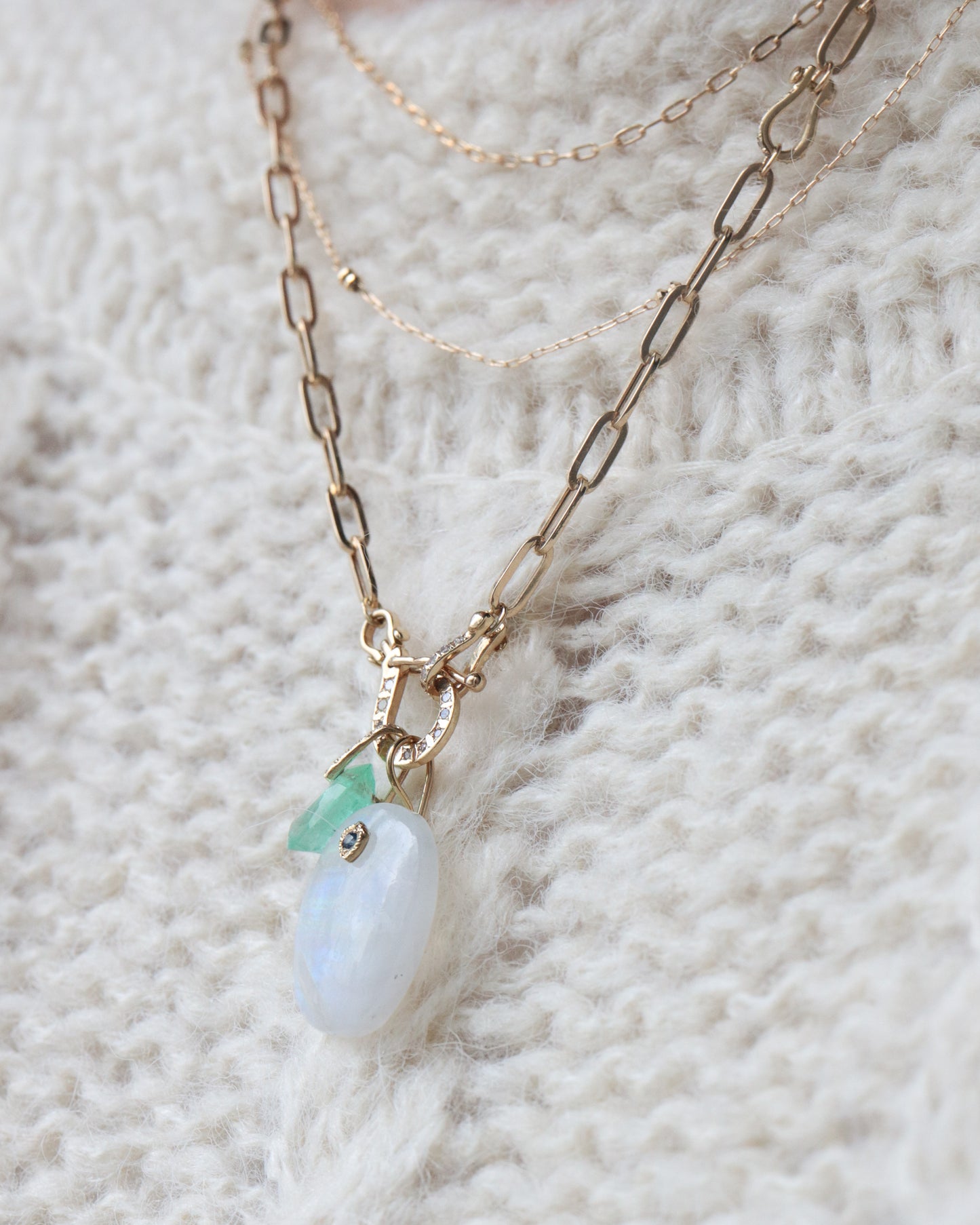 Hibiki Stone Necklace - Emerald / Diamond -
