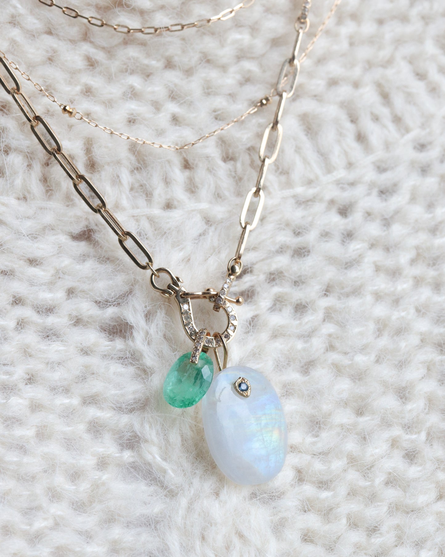 Hibiki Stone Necklace - Emerald / Diamond -