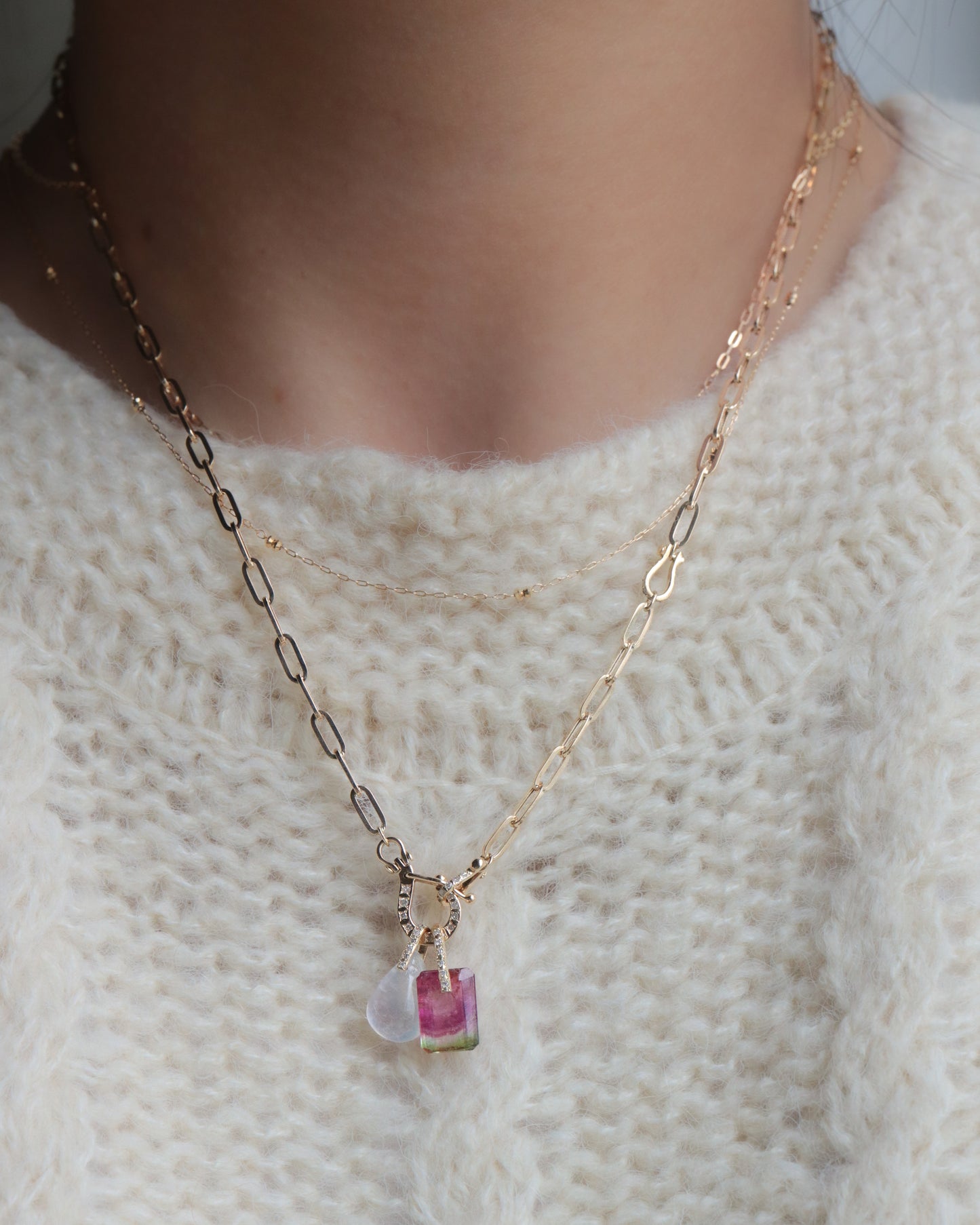 Hibiki Stone Necklace - Bicolor Tourmaline / Diamond -