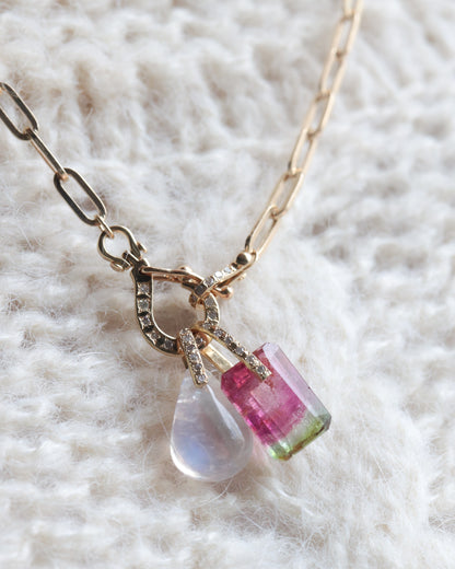 Hibiki Stone Necklace - Rainbow Moon Stone / Diamond -