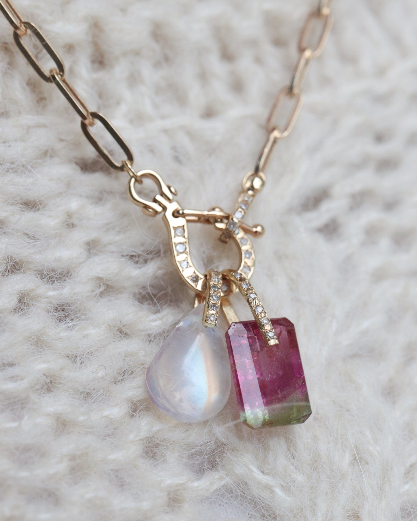 Hibiki Stone Necklace - Bicolor Tourmaline / Diamond -