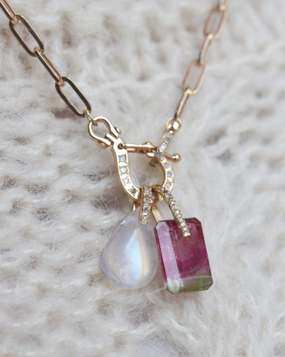 Hibiki Stone Necklace - Rainbow Moon Stone / Diamond -