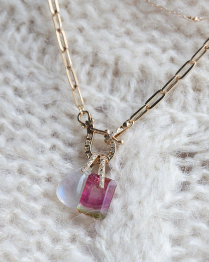 Hibiki Stone Necklace - Bicolor Tourmaline / Diamond -