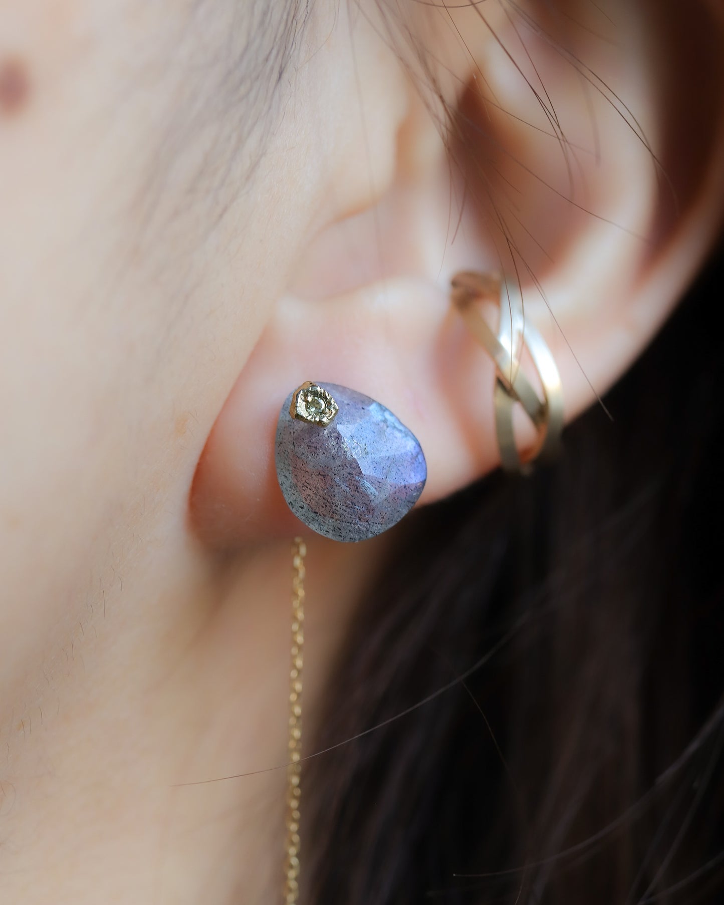 Flat Pierced Earring - Labradorite -