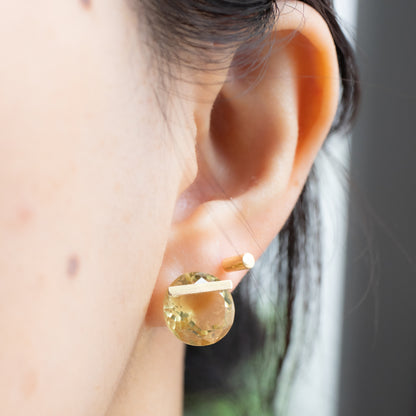 Bar stone pierced earrings - Lemon quartz -