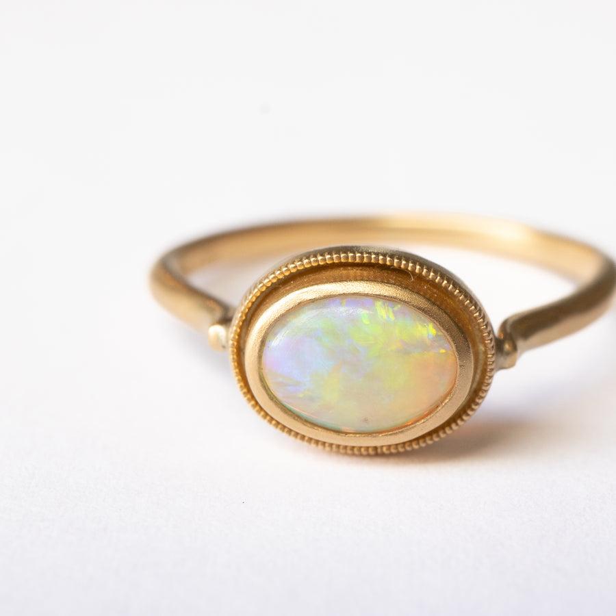 Column Milgrain Ring - Opal -