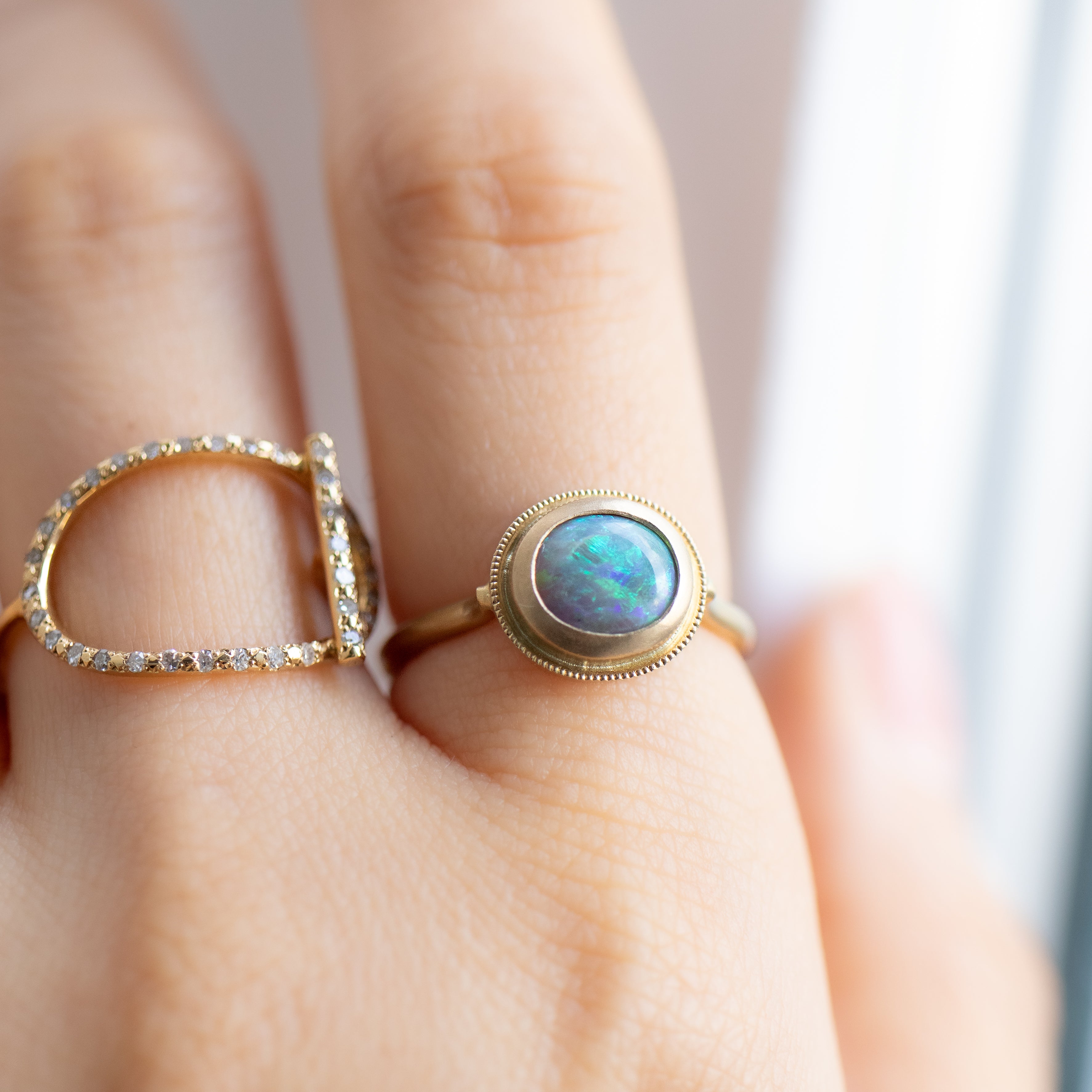Column Milgrain Ring - Black Opal -