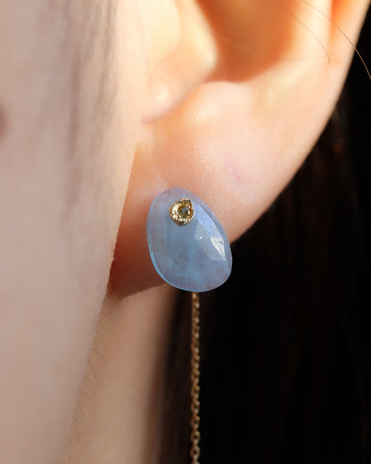 Flat Pierced Earring - Aquamarine -