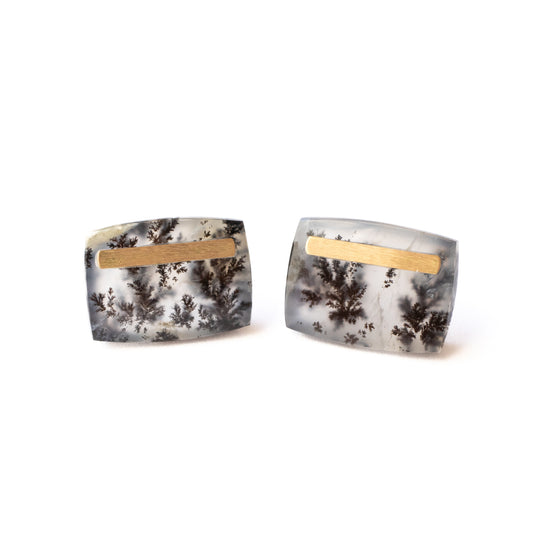 Bar stone pierced earrings - Dendritic Agate -