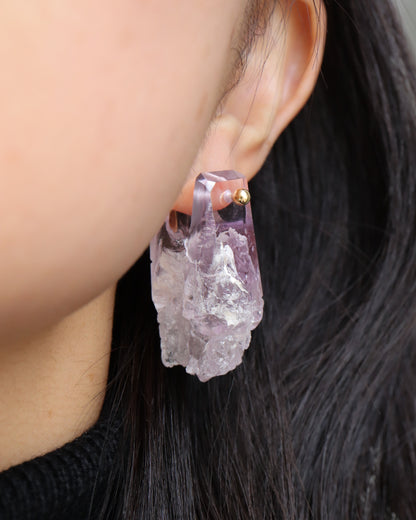 Rock Pierced Earring - Amethyst -