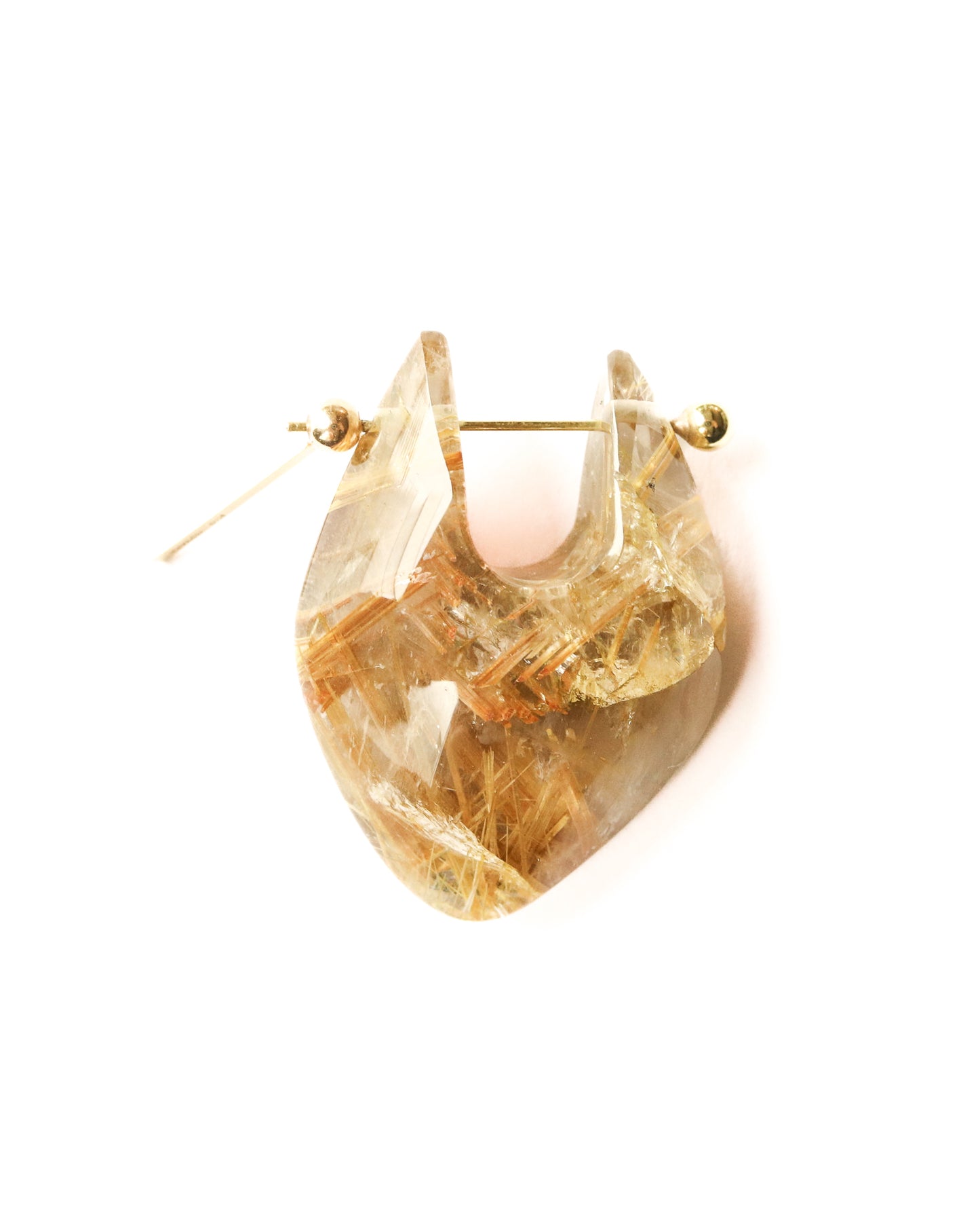 Rock Pierced Earrings - Golden Rutilated Quartz -