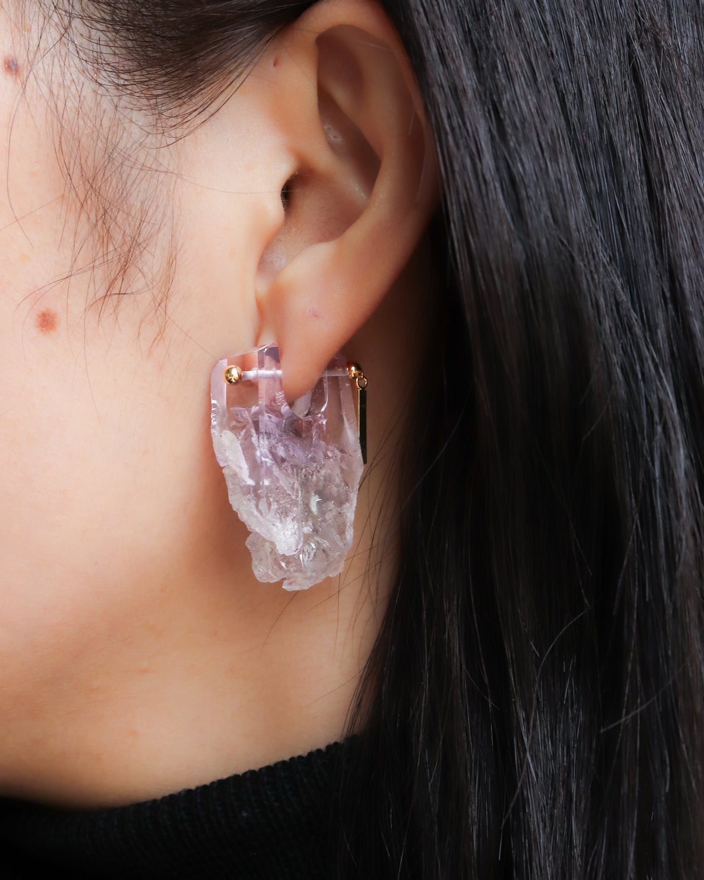 Rock Pierced Earring - Amethyst -