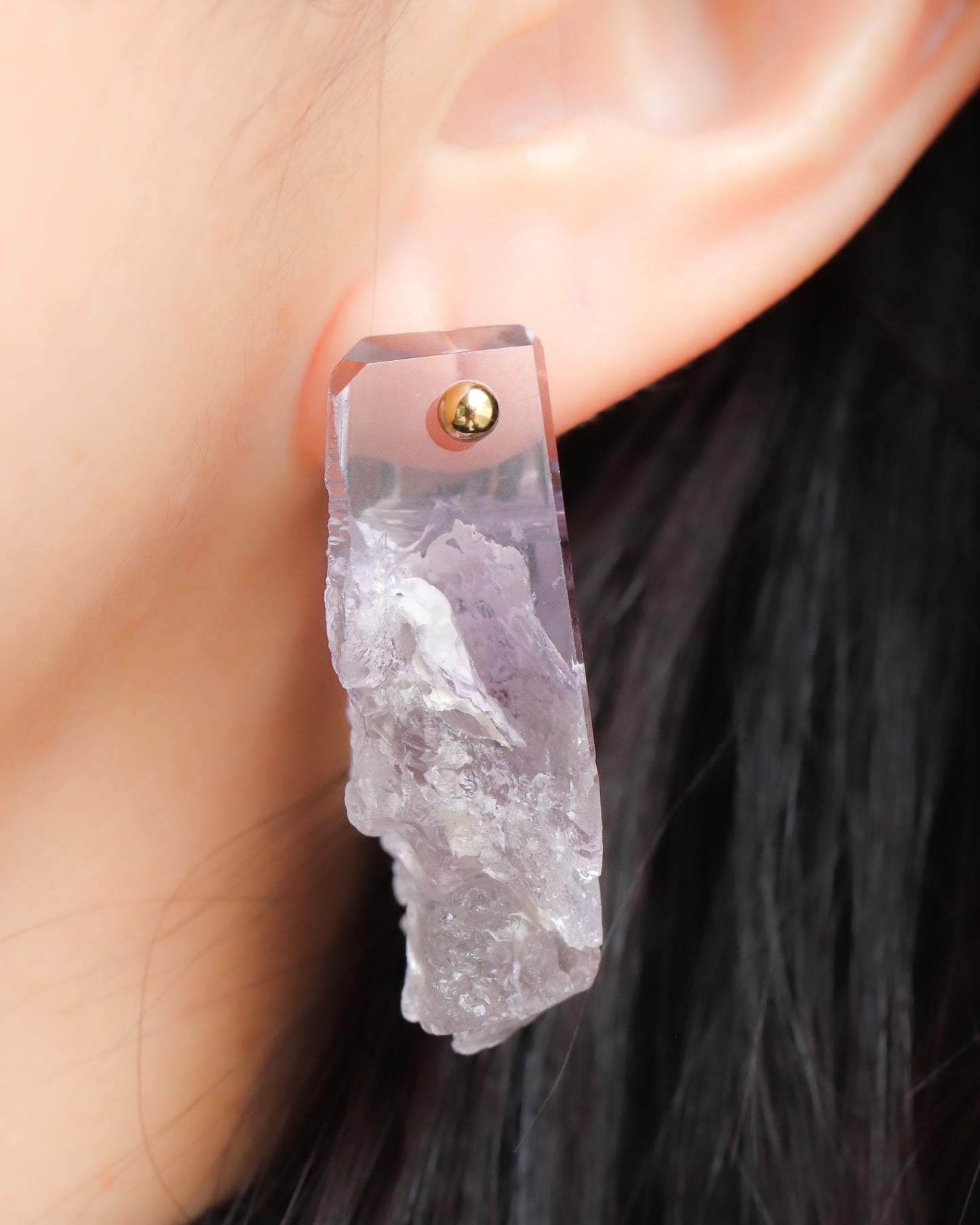 Rock Pierced Earring - Amethyst -