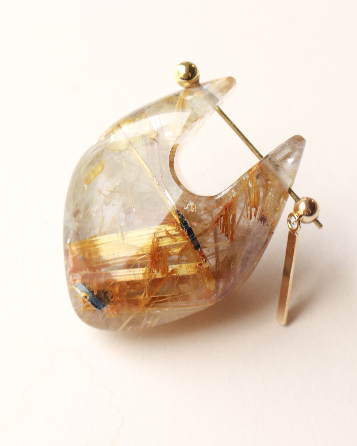 Rock Pierced Earrings - Golden Rutilated Quartz -