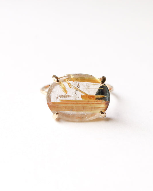 Prong Ring - Golden Rutilated Quartz -