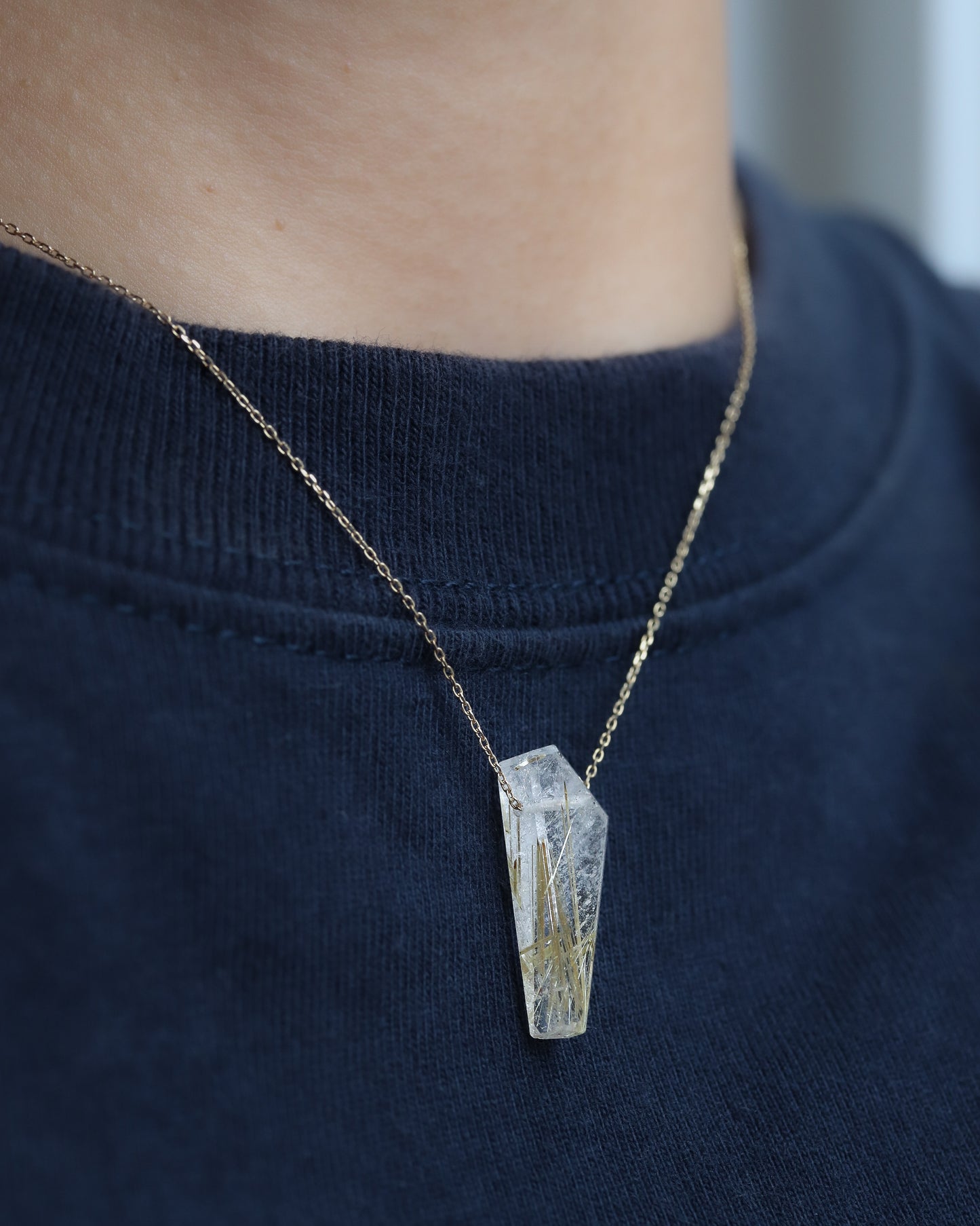 Rock Necklace - Golden Rutilated Quartz -