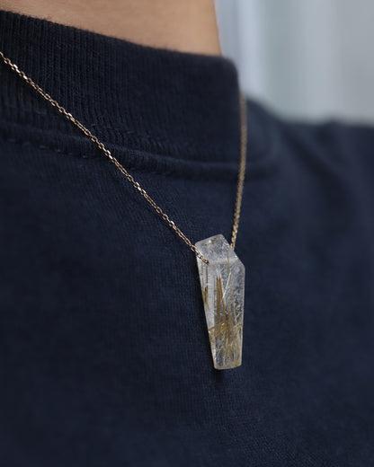 Rock Necklace - Golden Rutilated Quartz -