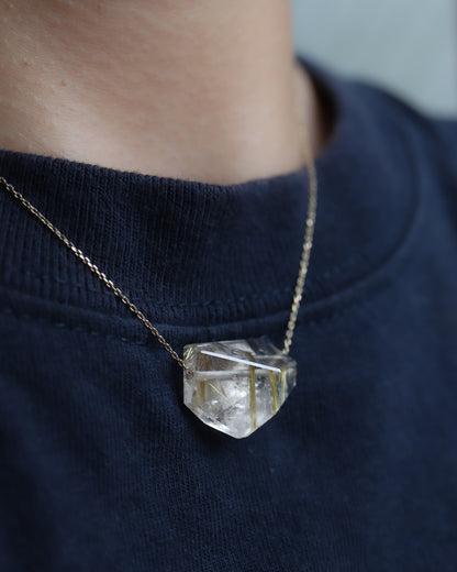 Rock Necklace - Golden Rutilated Quartz -