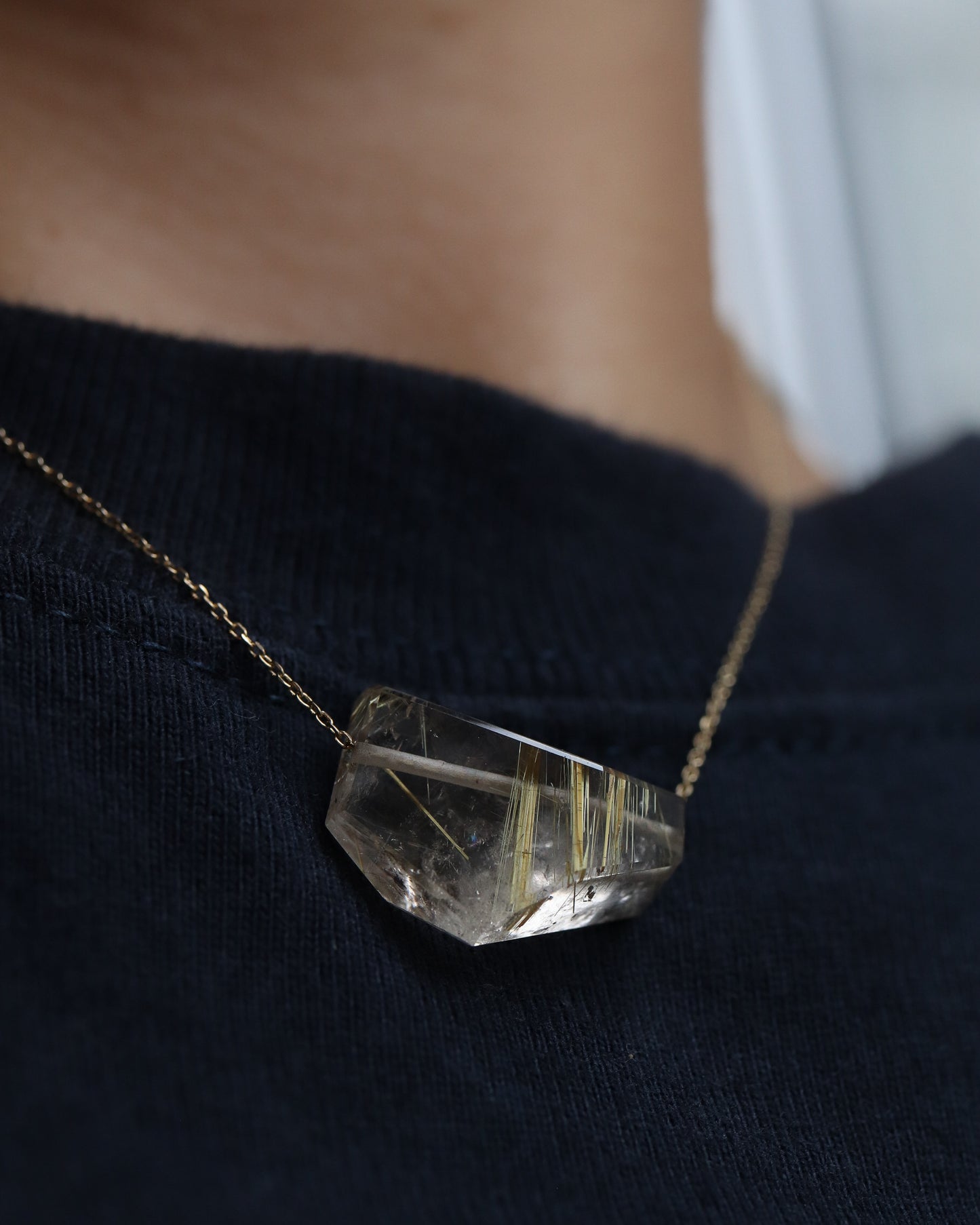 Rock Necklace - Golden Rutilated Quartz -