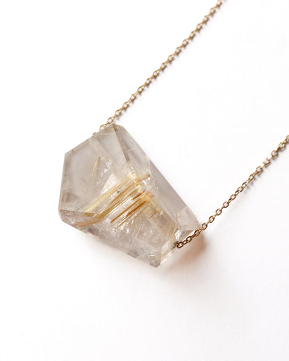 Rock Necklace - Golden Rutilated Quartz -