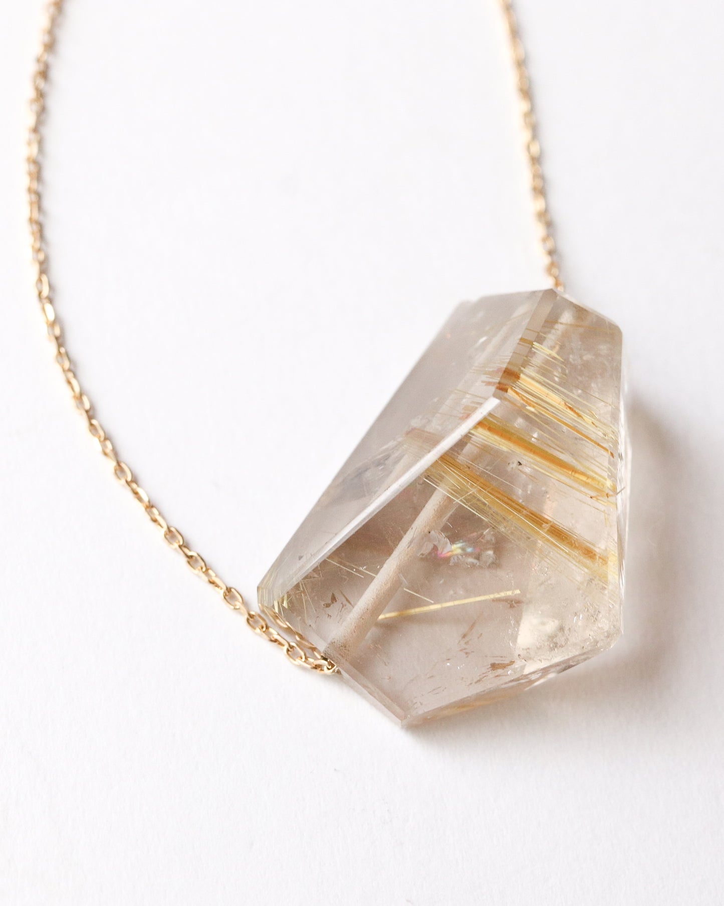 Rock Necklace - Golden Rutilated Quartz -