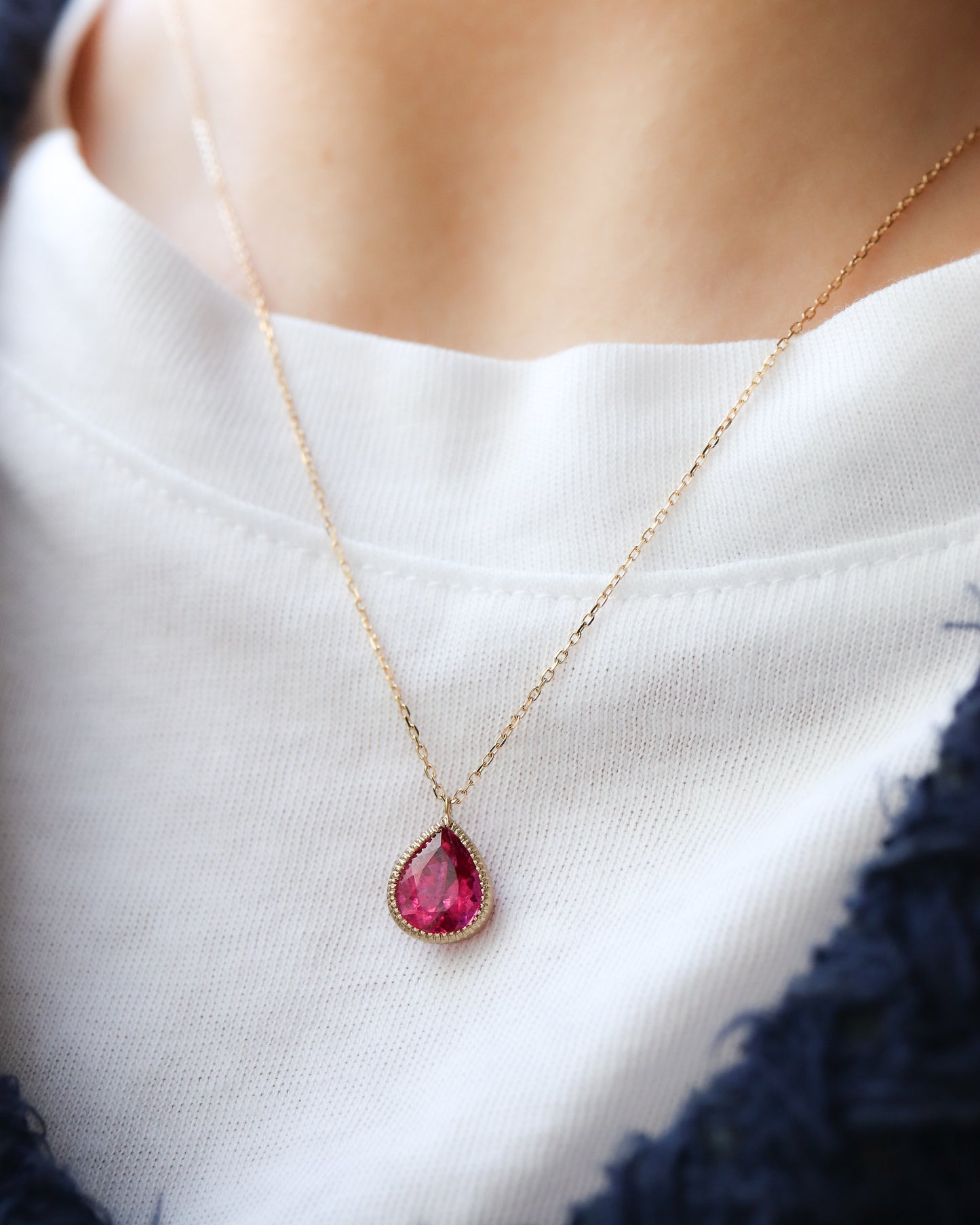 Milgrain Necklace - Rubellite -