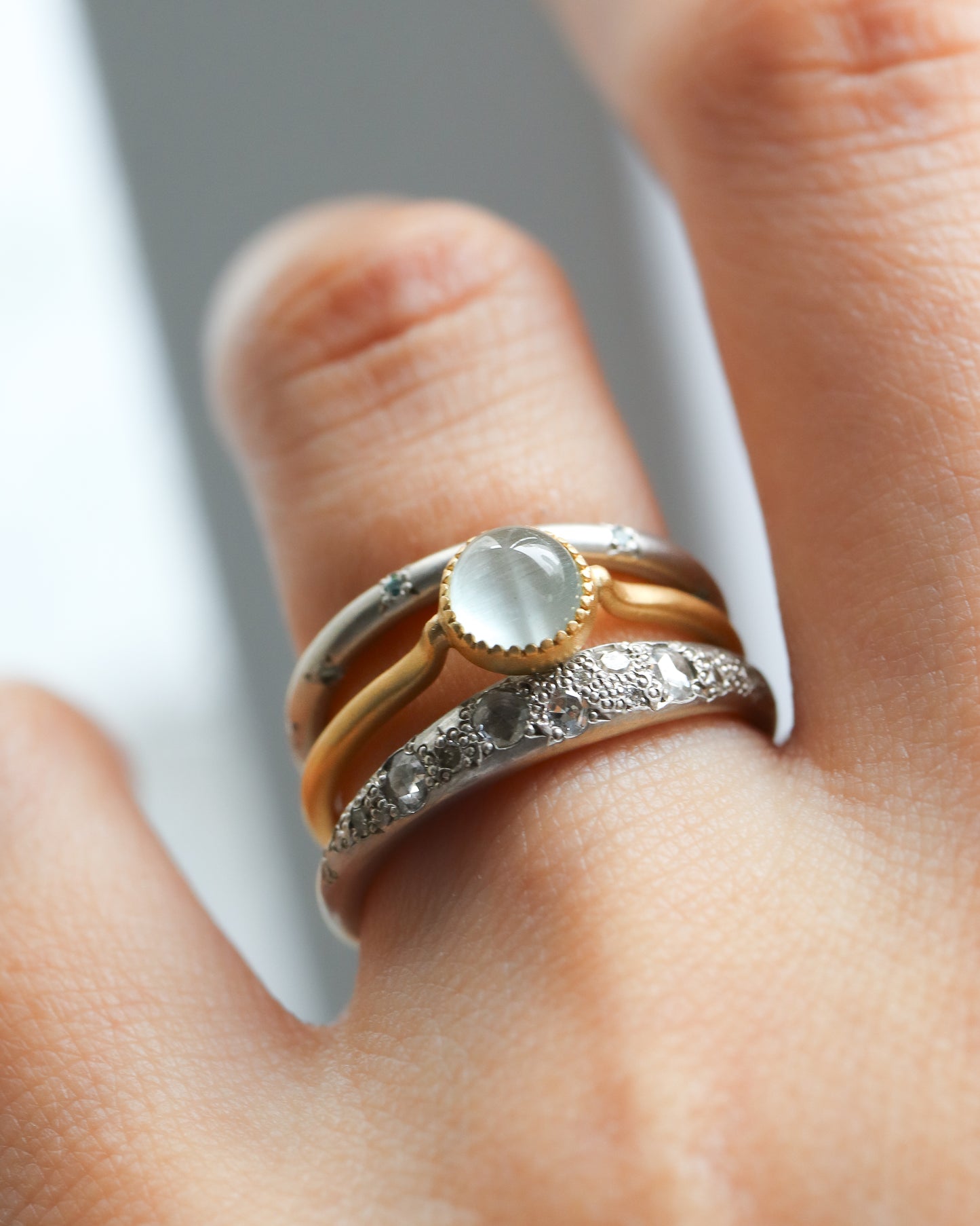 Milgrain Ring - Aquamarine Cat's Eye -