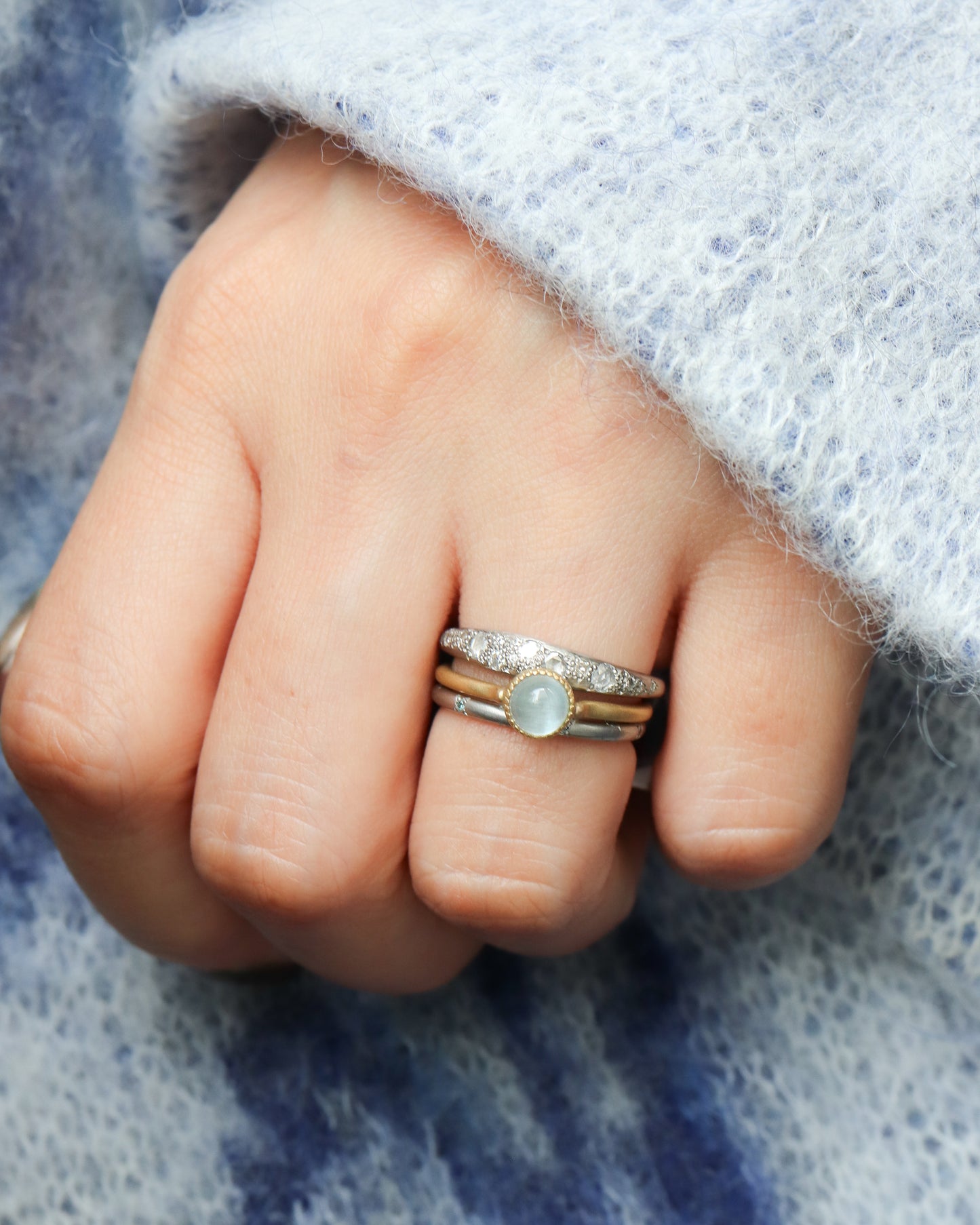 Milgrain Ring - Aquamarine Cat's Eye -