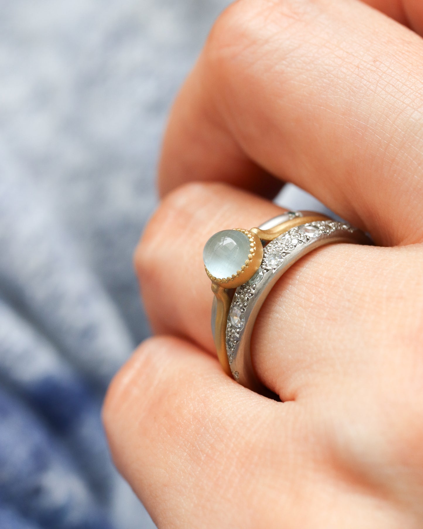 Milgrain Ring - Aquamarine Cat's Eye -