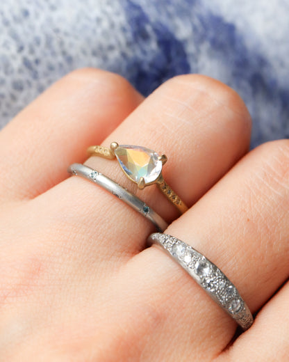 Prong Ring - Rainbow Moon Stone -