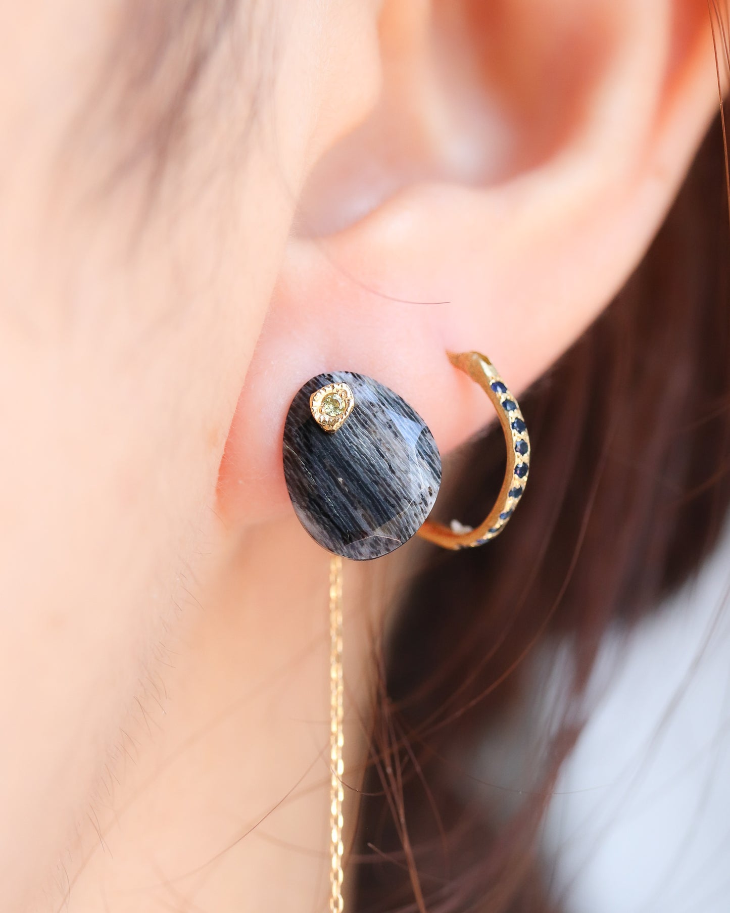 Flat Pierced Earring - Petrified Wood -