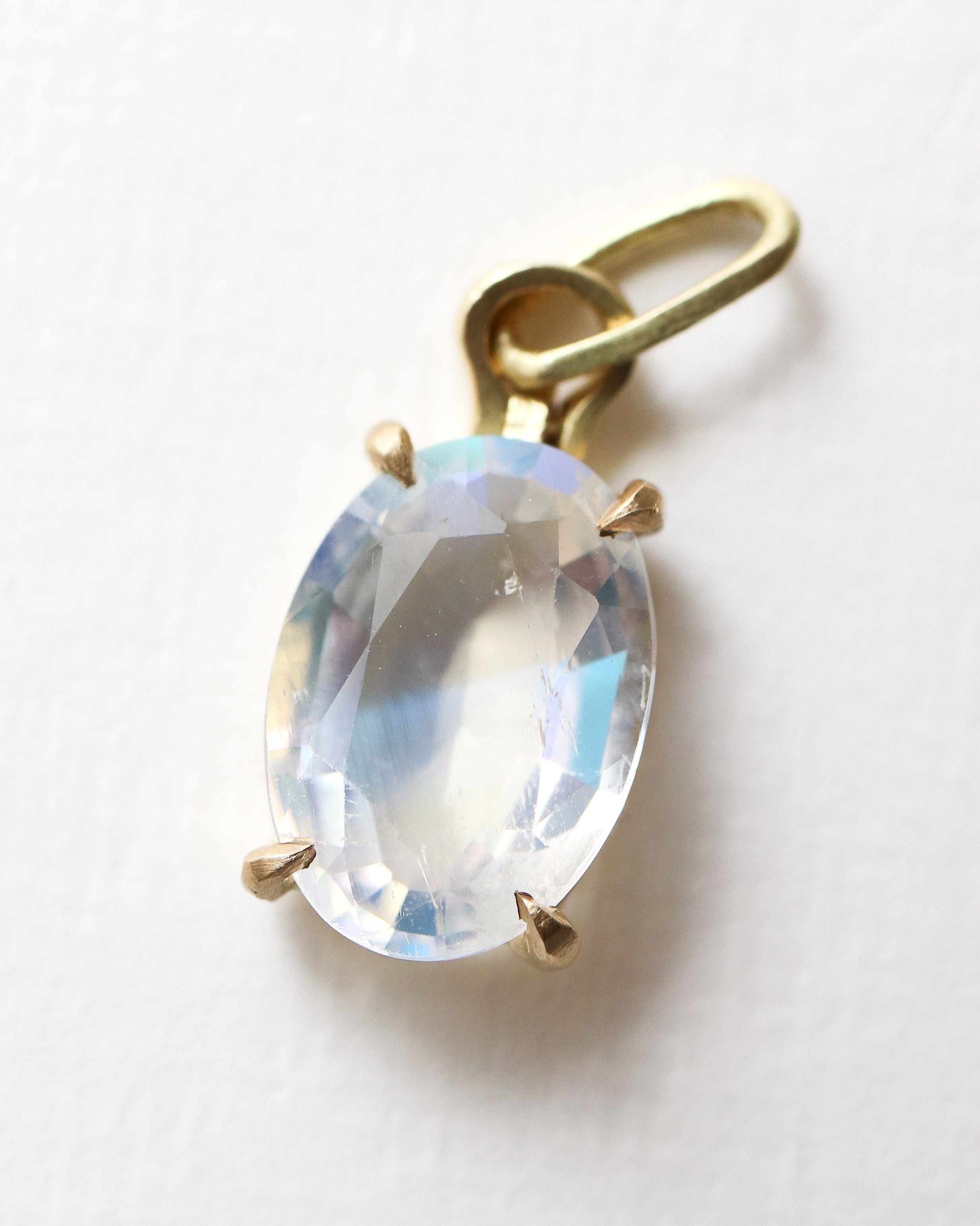 HorseShoe Prong Necklace - Rainbow Moon Stone -