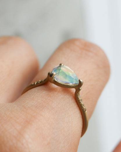 Prong Ring - Rainbow Moon Stone -