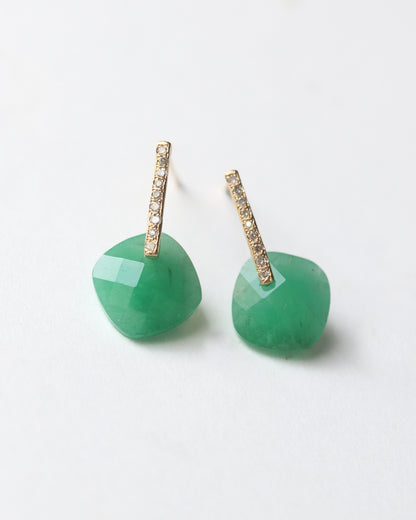 Hibiki Stone Pierced Earring - Emerald / Diamond -