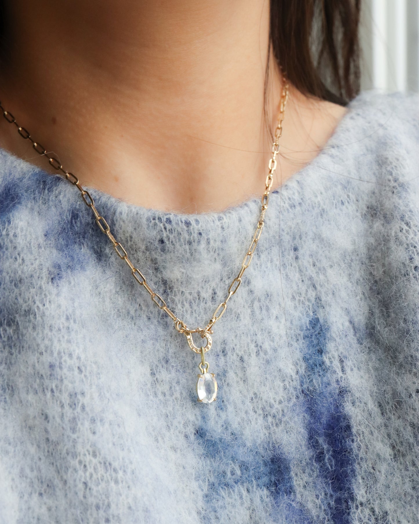 HorseShoe Prong Necklace - Rainbow Moon Stone -