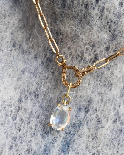 HorseShoe Prong Necklace - Rainbow Moon Stone -