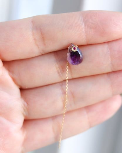 Flat Pierced Earring - Amethyst -