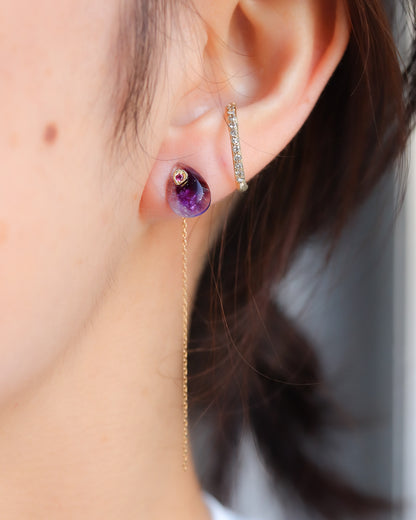 Flat Pierced Earring - Amethyst -