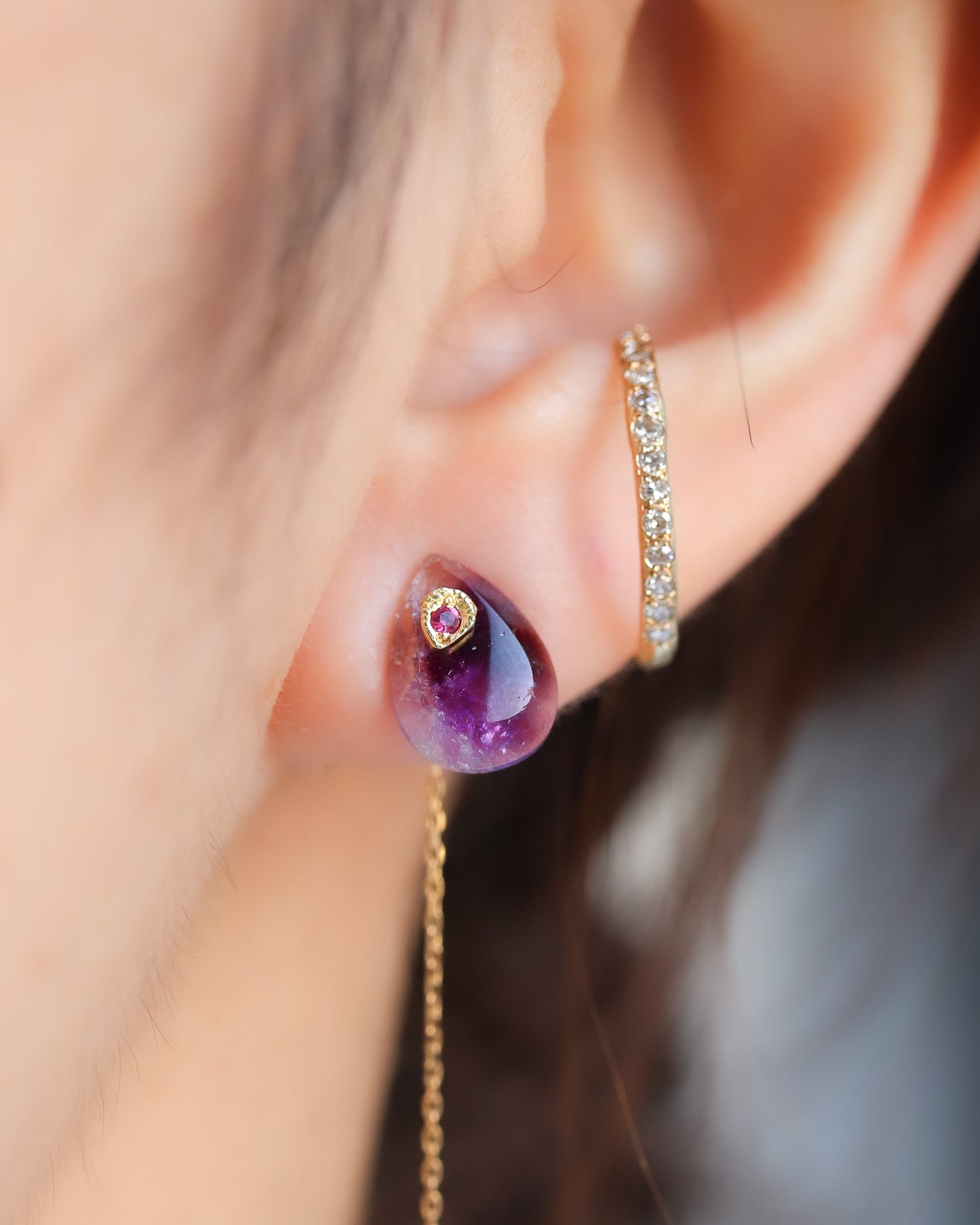 Flat Pierced Earring - Amethyst -