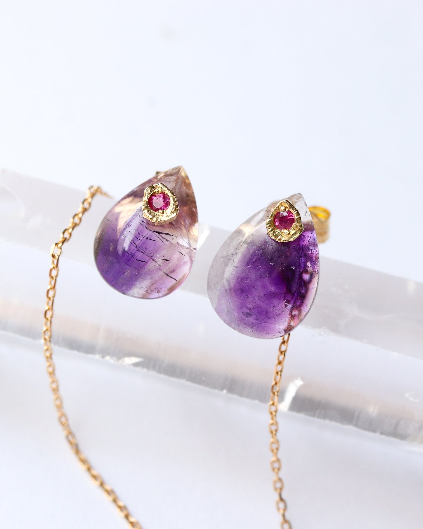 Flat Pierced Earring - Amethyst -