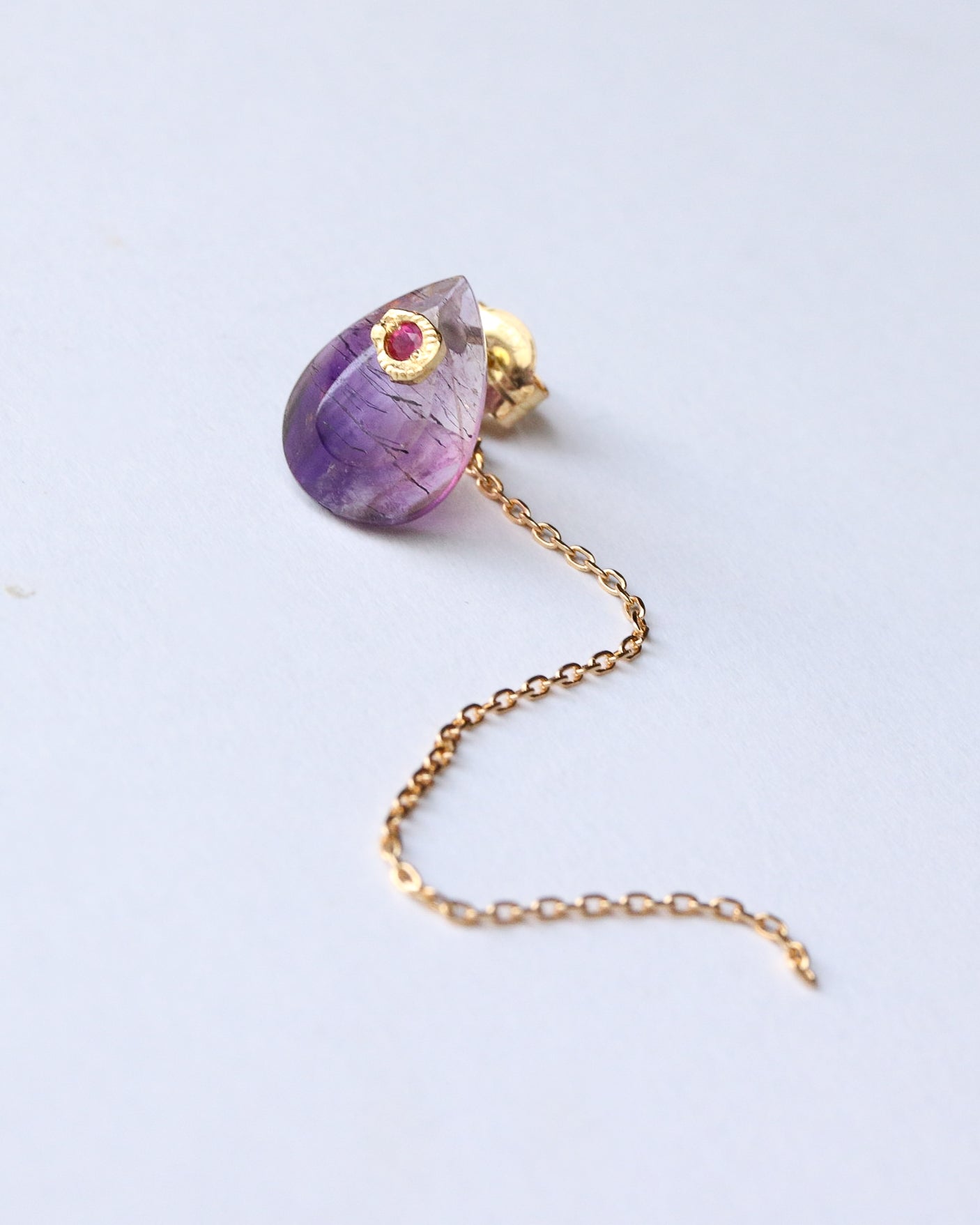 Flat Pierced Earring - Amethyst -