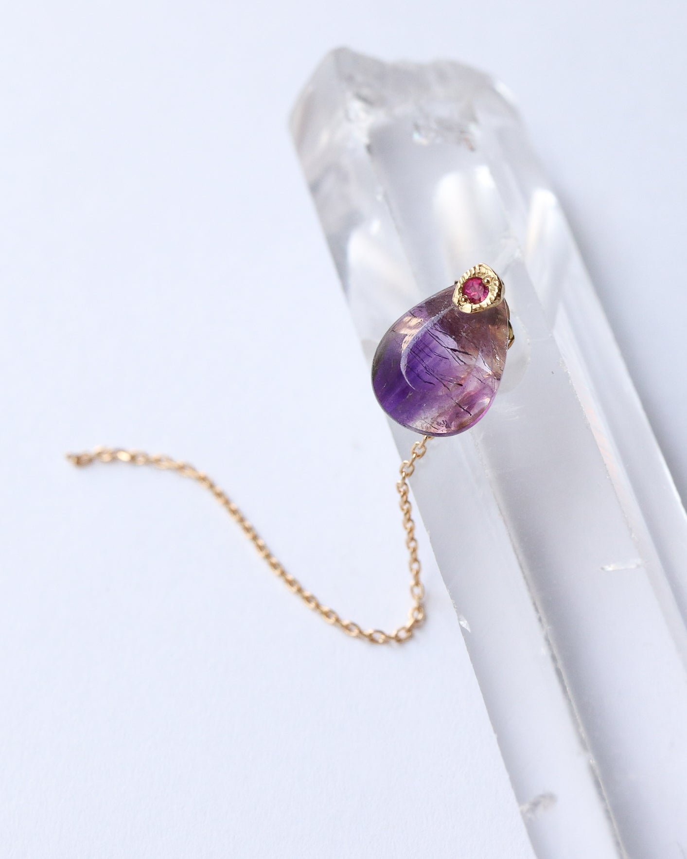 Flat Pierced Earring - Amethyst -