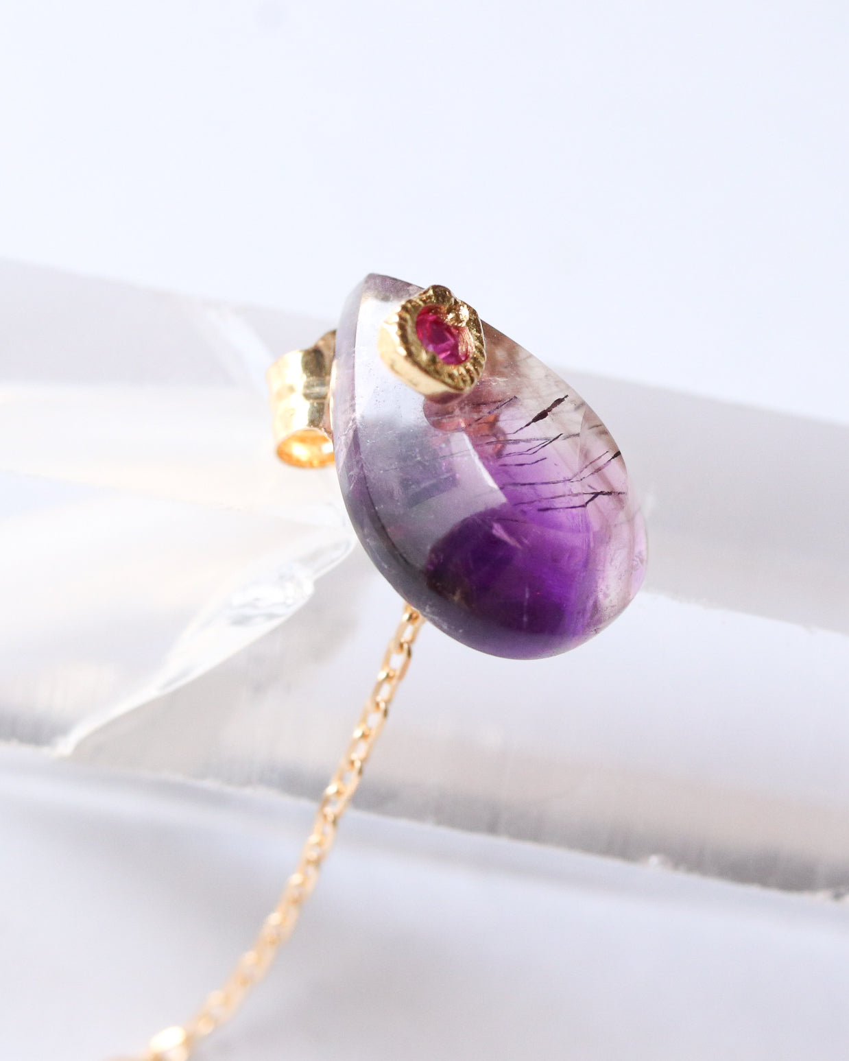 Flat Pierced Earring - Amethyst -