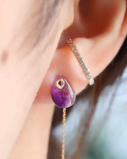 Flat Pierced Earring - Amethyst -