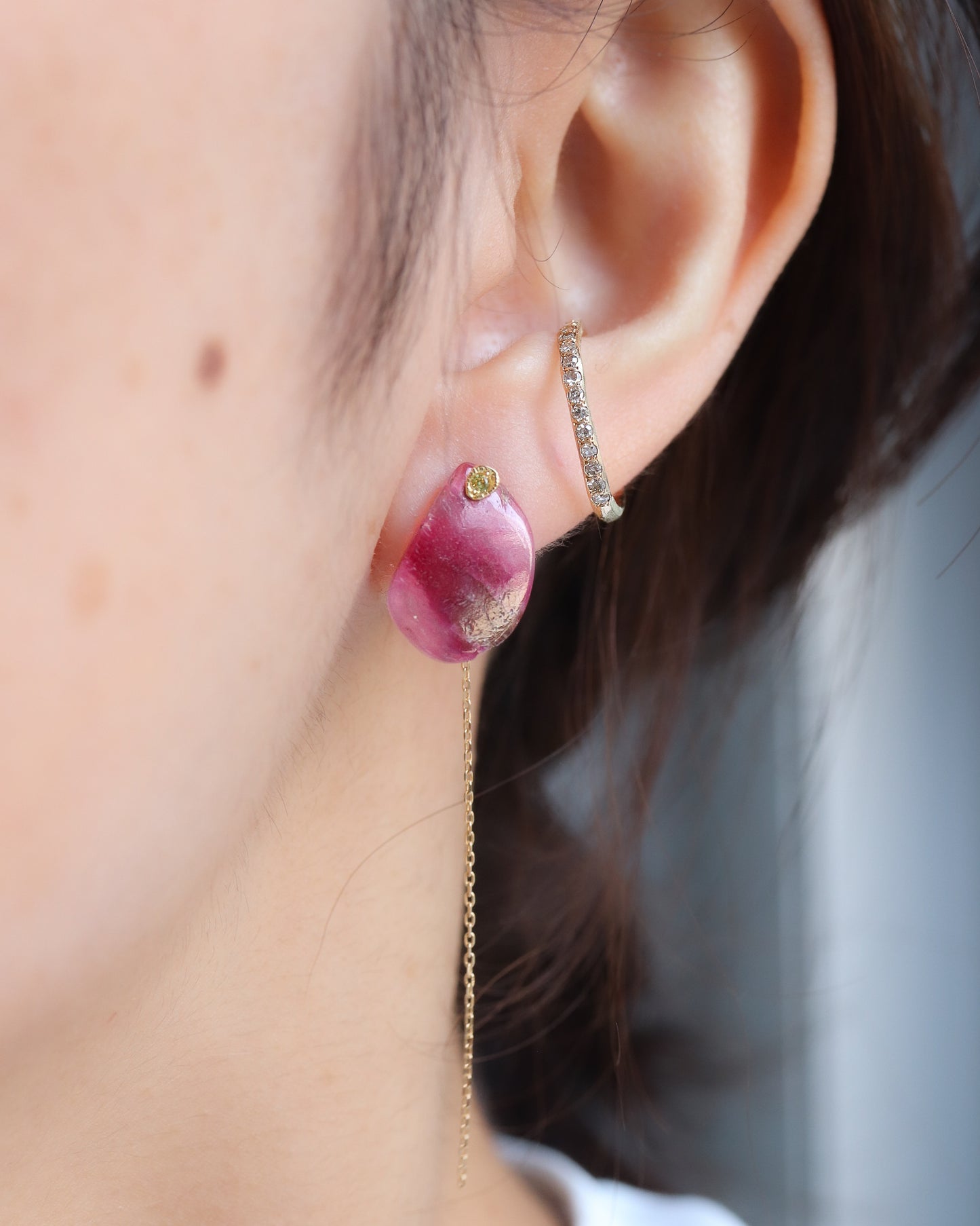 Flat Pierced Earring - Bicolor Tourmaline -