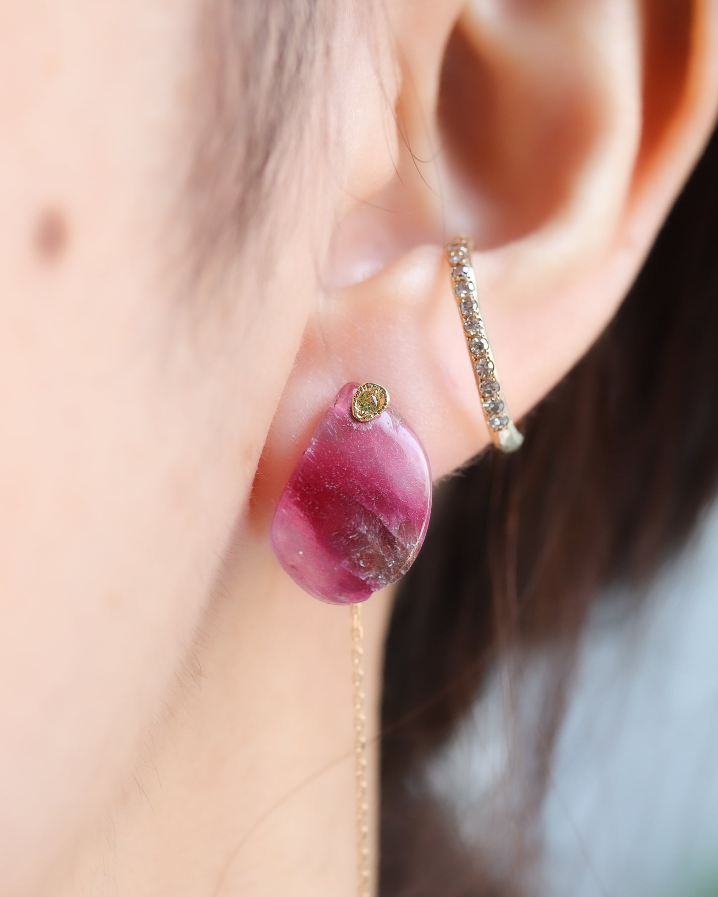 Flat Pierced Earring - Bicolor Tourmaline -