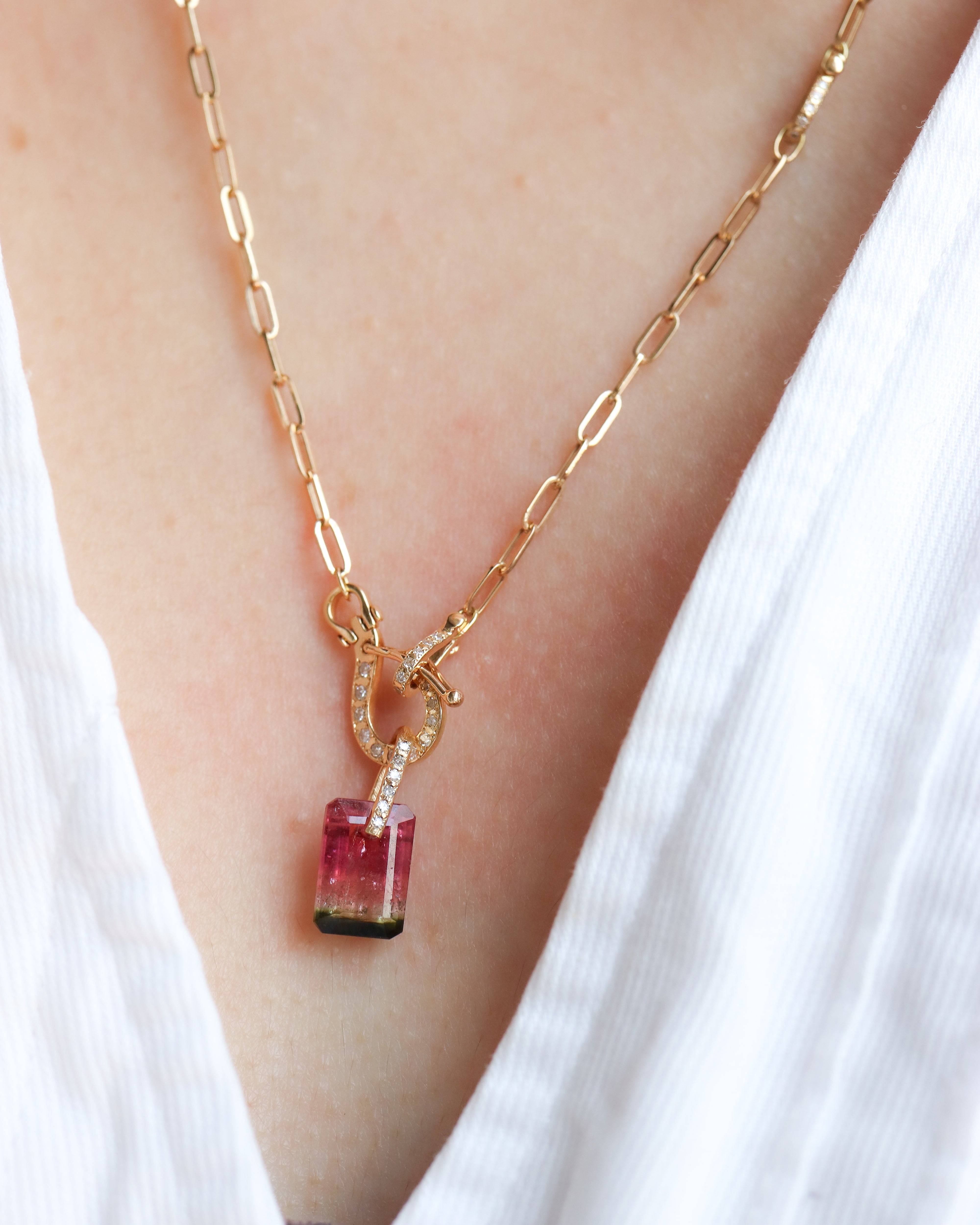 Hibiki Stone Necklace - Bicolor Tourmaline / Diamond -