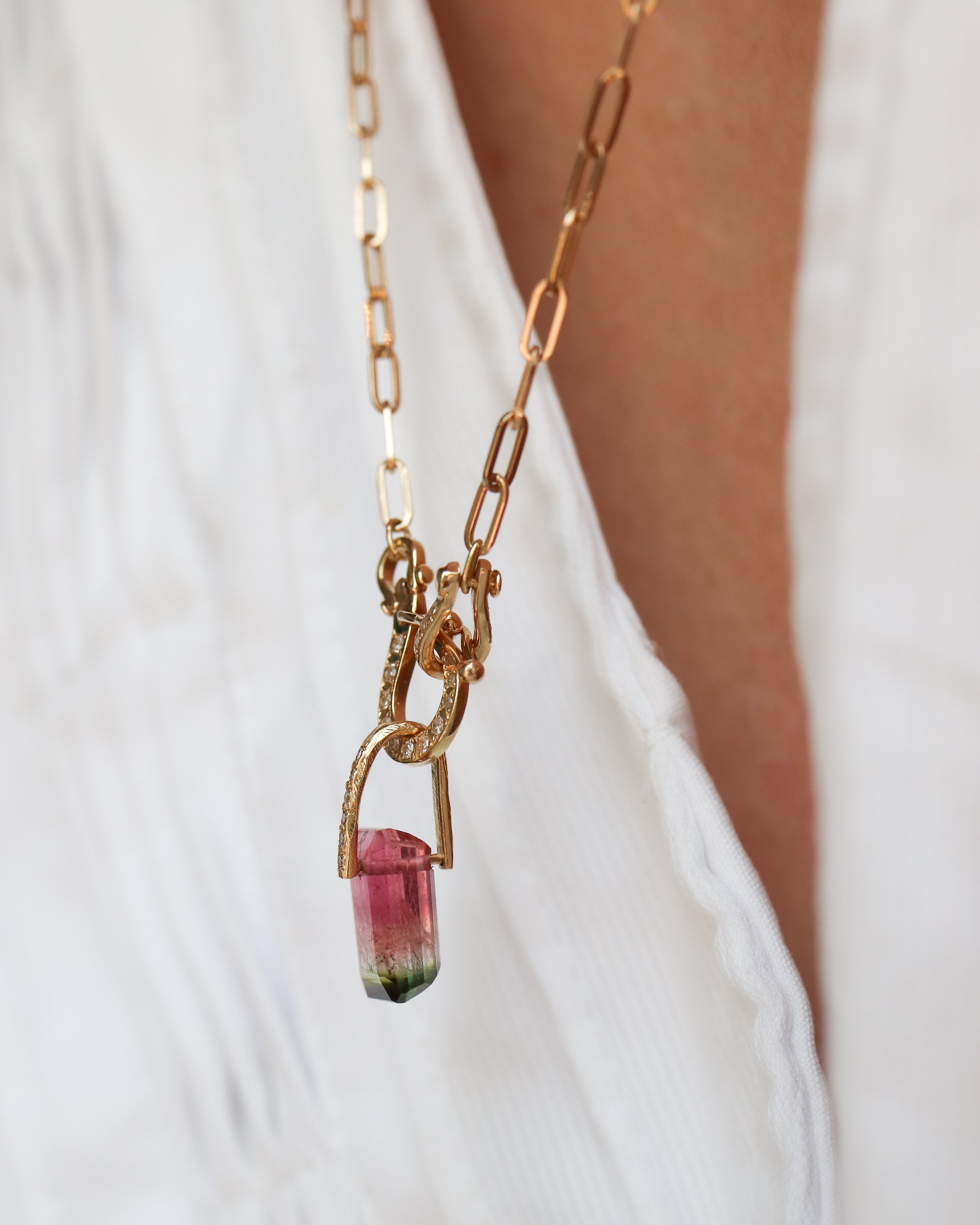 Hibiki Stone Necklace - Bicolor Tourmaline / Diamond -